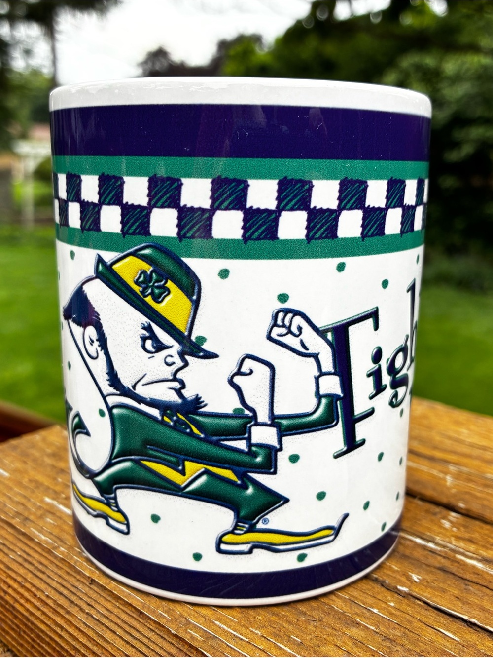 1990s Notre Dame Fighting Irish Mascot Coffee Mug - Green & Gold